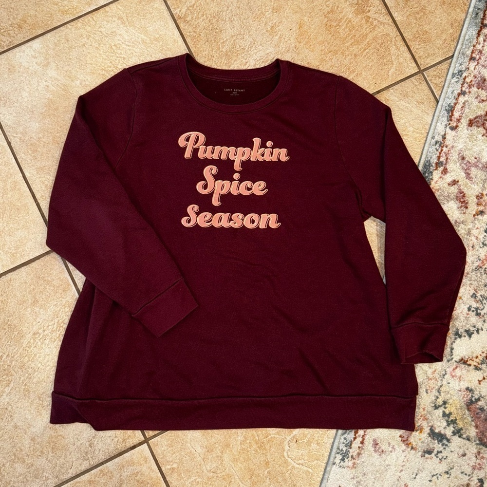 Lane Bryant Burgundy Pumpkin Spice Fall Sparkly Crewneck Sweatshirt 22